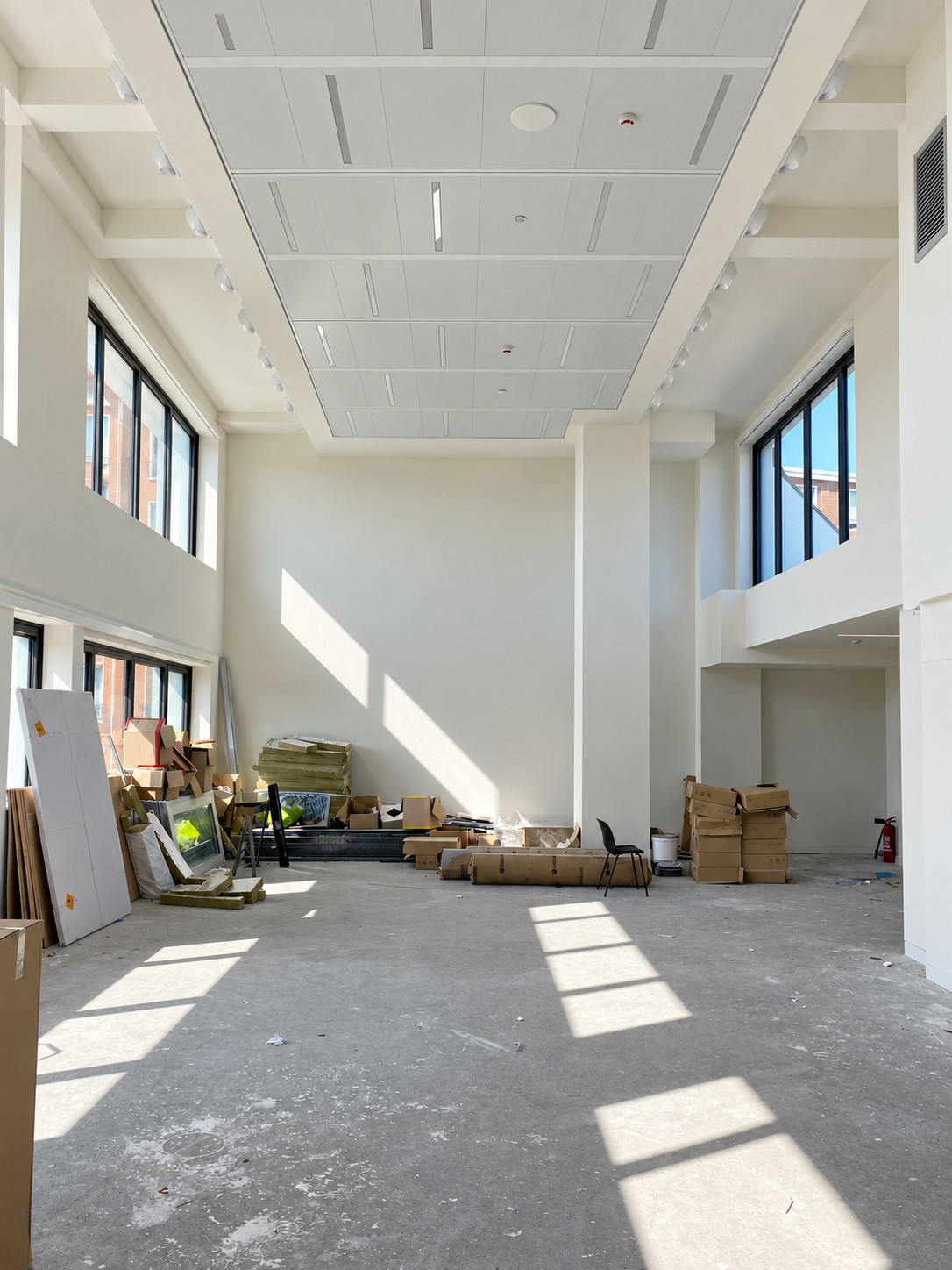 Travaux de plâtrerie en cours — bureaux de Newen Studio à Paris 15e