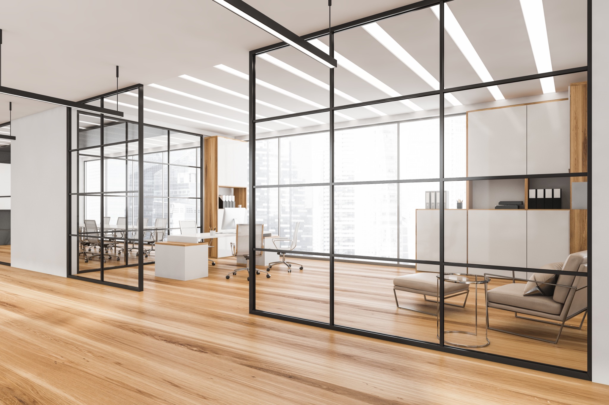 Espace de travail avec façades vitrées