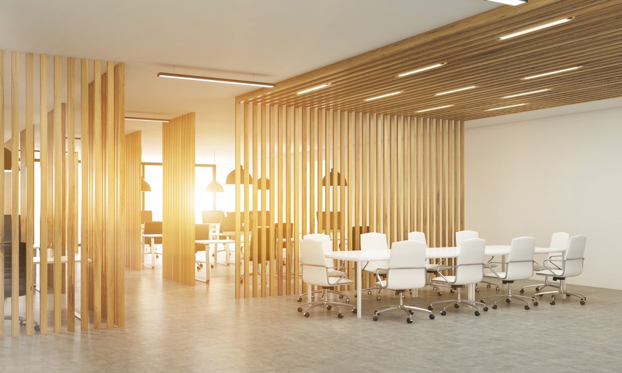 Espace de réunion avec claustras en bois